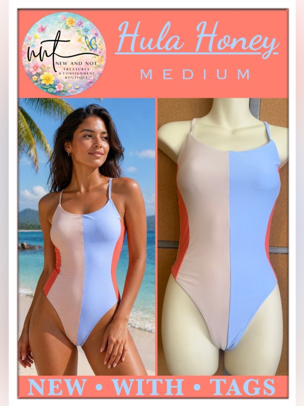 HULA HONEY Colorblocked High Leg Strappy Back One Piece Swimsuit Size Medium
